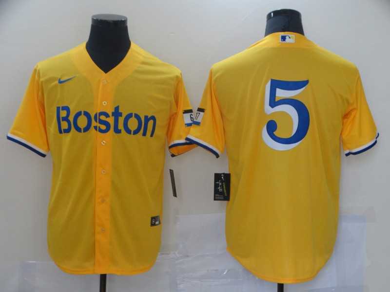 Red Sox 5 Gold Nike 2021 City Connect Replica Player Cool Base Jersey,We sell and wholesale Red Sox 5 Gold Nike 2021 City Connect Replica Player Cool Base Jersey on line form chian!